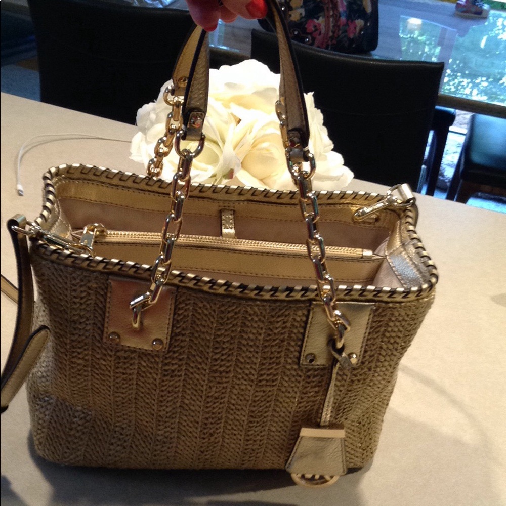 Michael Kors gold straw cross body